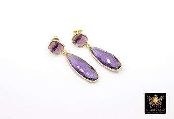 Purple Amethyst Stud Earrings, Gold Over 925 Silver Teardrop Gemstone, LSU Jewelry, Tiger Prom Earrings